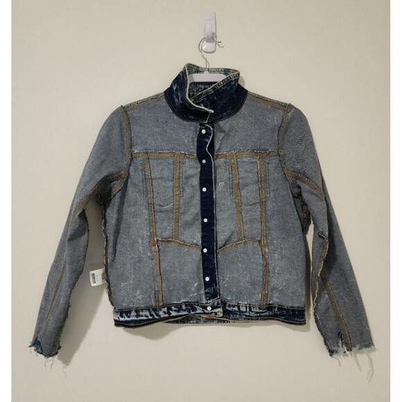 Select Womens Acid-Wash Denim Jacket Distressed Blue Streetwear UK12/US 8 - Picture 5 of 9